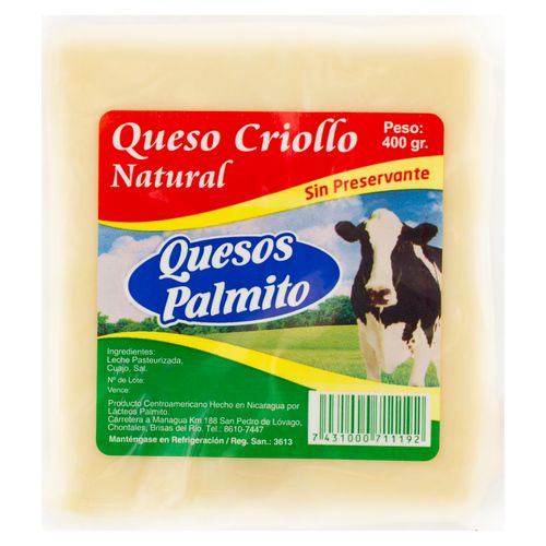Queso Palmito Criollo Natural - 400Gr