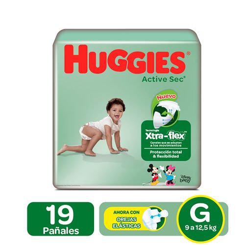 Pañal Huggies Active Sec Maxi Talla G - 19 Unidades