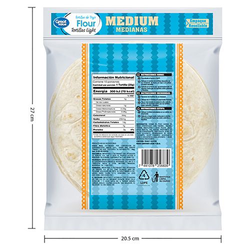 Tortilla Great Value De Trigo Light Taco - 250gr