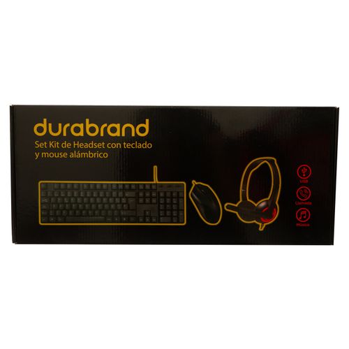 Set Kit Auriculares Durabrand Con Teclado Y Mouse Alambrico Cableado