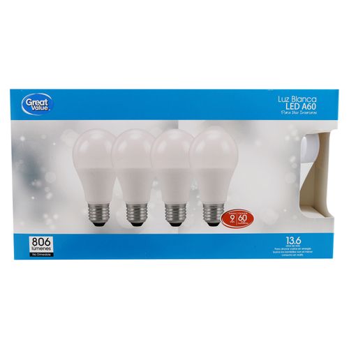 4 Pack Bombillo Led 9W Luz Blanca