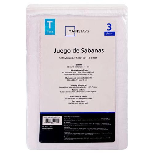 Mainstays Set Sabanas Blanco Individual