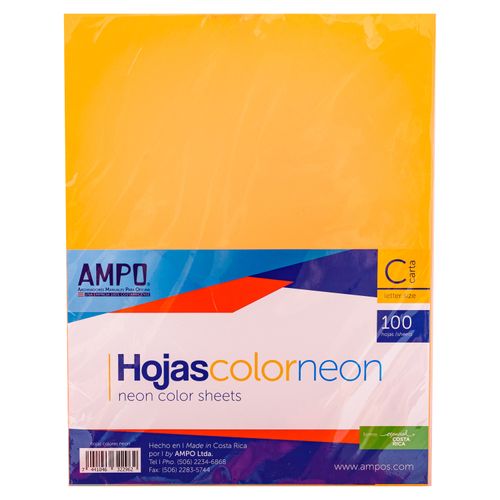 Papel bond Ampo neón de colores tamano carta - 100 hojas