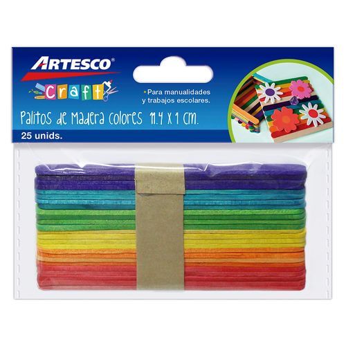 Paleta de madera Artesco de colores surtido - 25 Uds