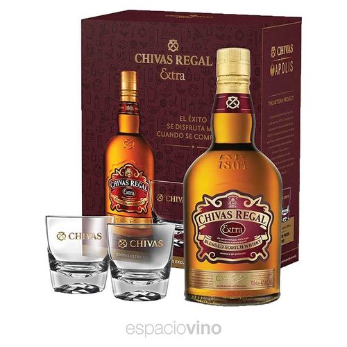 Whisky Chivas Regal De 12 años Más 2 Vasos Whiskeros-750ml