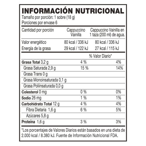 Cafe Colcafe Mezcla Capuccino Vainilla 6 Sobres- 108gr