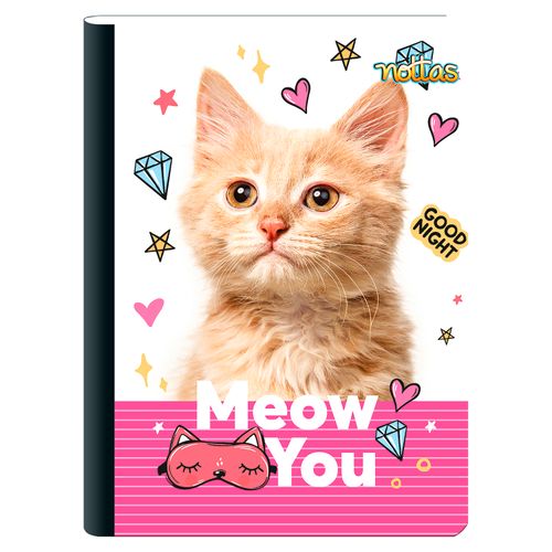 Cuaderno Nottas Cosido Pequeño Rayado Diseño Gato-100 Hojas