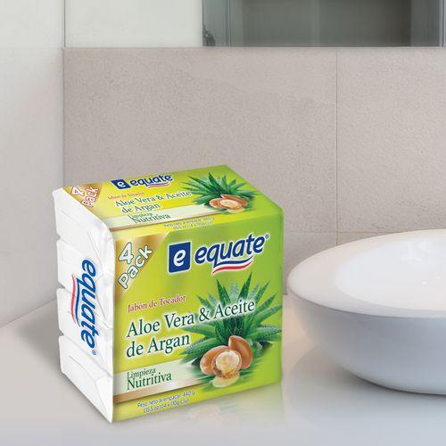 4 Pack Jabón De Tocador Equate Aloe Vera & Aceite De Argán - 440gr