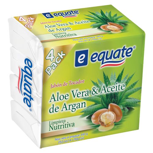 4 Pack Jabón De Tocador Equate Aloe Vera & Aceite De Argán - 440gr