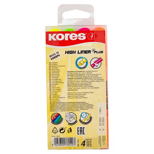 Marcadores Fluorescente Kores Higliner-4 Piezas