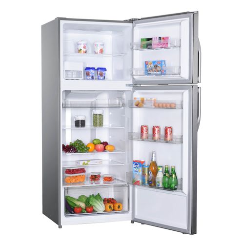 Refrigeradora No Frost Oster 425lt 15pc Silver 2 Puertas Luz Led Manija Externa Display Exterior Bandejas De Vidrio Templado