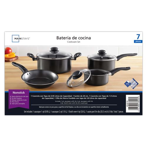 Bateria Mainstays Para Cocina Color Negra-7 Piezas