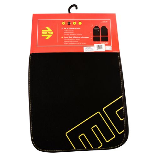 Alfombra Momo Para Carro Color Negro Con Amarillo-4 Piezas