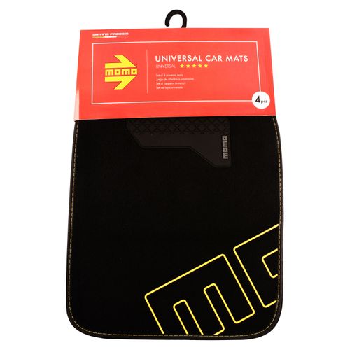 Alfombra Momo Para Carro Color Negro Con Amarillo-4 Piezas