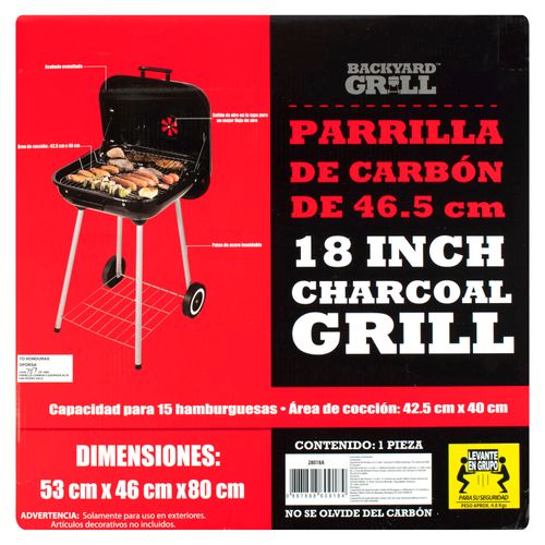 Parrilla De Carbon Cuadrada  Backyard Grill-46.5cm