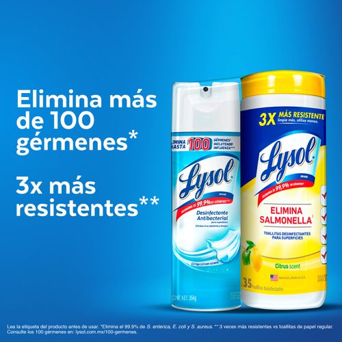 Desinfectante Lysol Aerosol Crisp Linen 354g + Lysol Toallitas Citrus 35 unidades