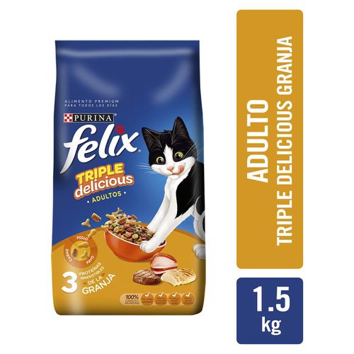 Purina Felix gato Adulto Triple Delicious Granja 1.5kg (3.3lb)