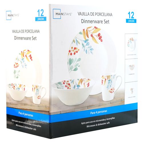 Vajilla Mainstys De Porcelana Con Diseño - 12 Piezas