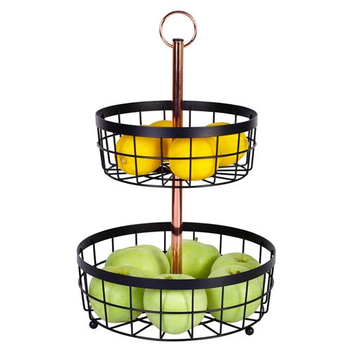 Frutero Home Trends De Metal 2 Niveles Color  Negro Diseño Cesta