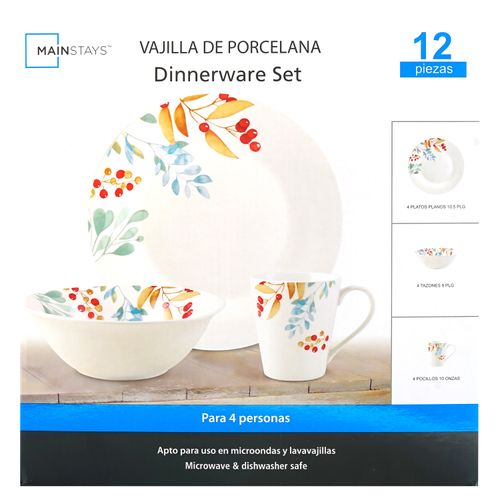 Vajilla Mainstys De Porcelana Con Diseño - 12 Piezas