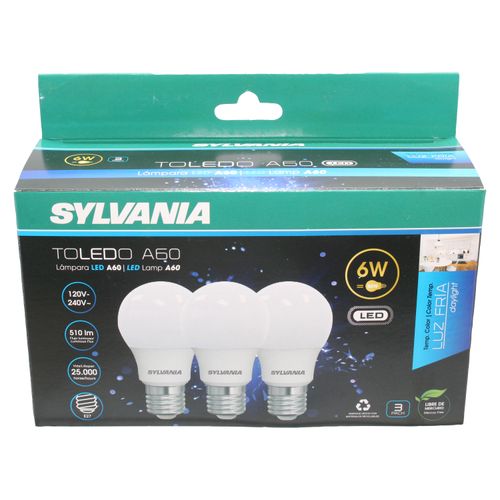 3Pack Bombillo Sylvania Led 7 watts Luz Blanca