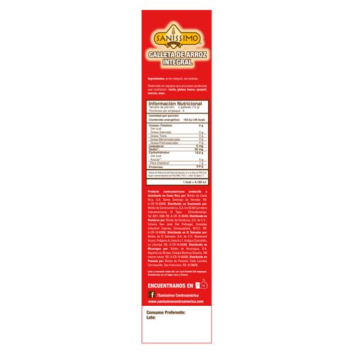 Galleta Sanissimo Arroz Integral - 108gr