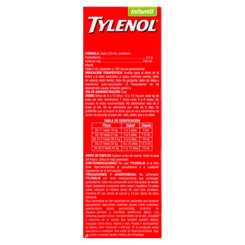 Jarabe Tylenol Suspension Paracetamol Sabor A Cereza- 120ml