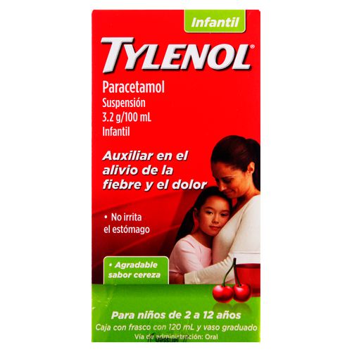 Jarabe Tylenol Suspension Paracetamol Sabor A Cereza- 120ml