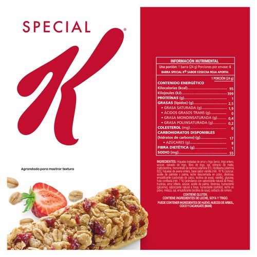 Barras Kellogrgr's® Special K® Cosecha Roja Sabor Fresa - 1 Caja de 144gr con 6 Barras