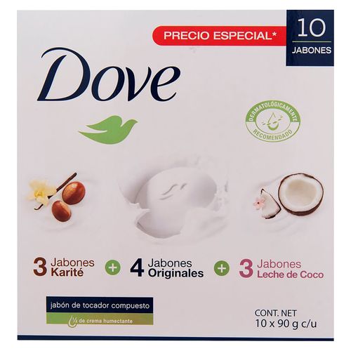 10 Pack Jabon Dove Coco Orig Karit - 900gr