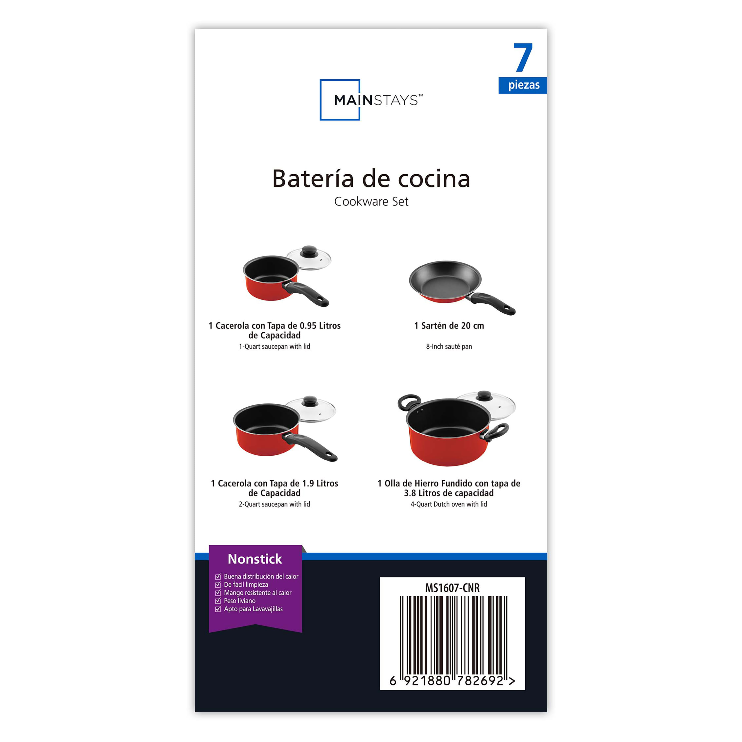 Comprar Batería De Cocina Mainstays Color Roja - 7 Piezas