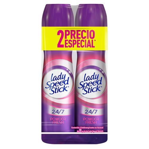 Desodorante Antitranspirante Lady Speed Stick 24/7 Powder Fresh Aerosol 91 g 2 Pack