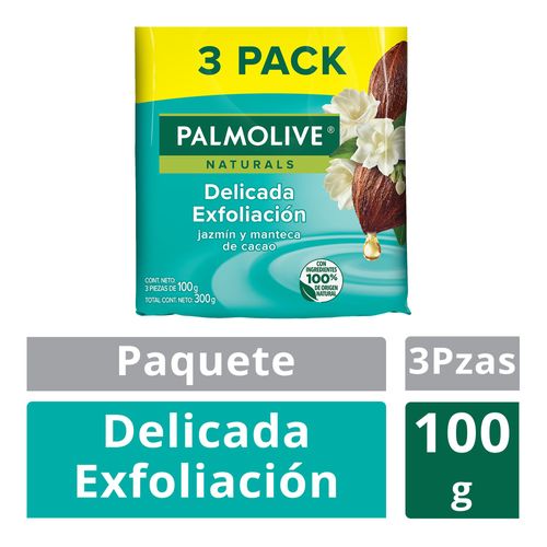 Jabón Palmolive Naturals Delicada Exfoliación Jazmín y Cacao 100 g 3 Pack