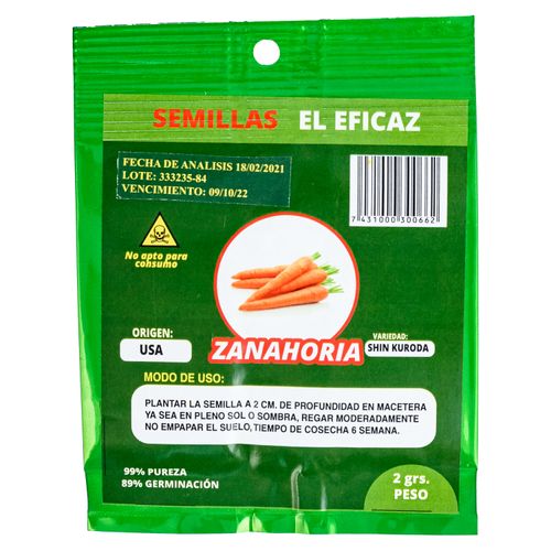 El Eficaz Semilla De Zanahoria 2 Gramos