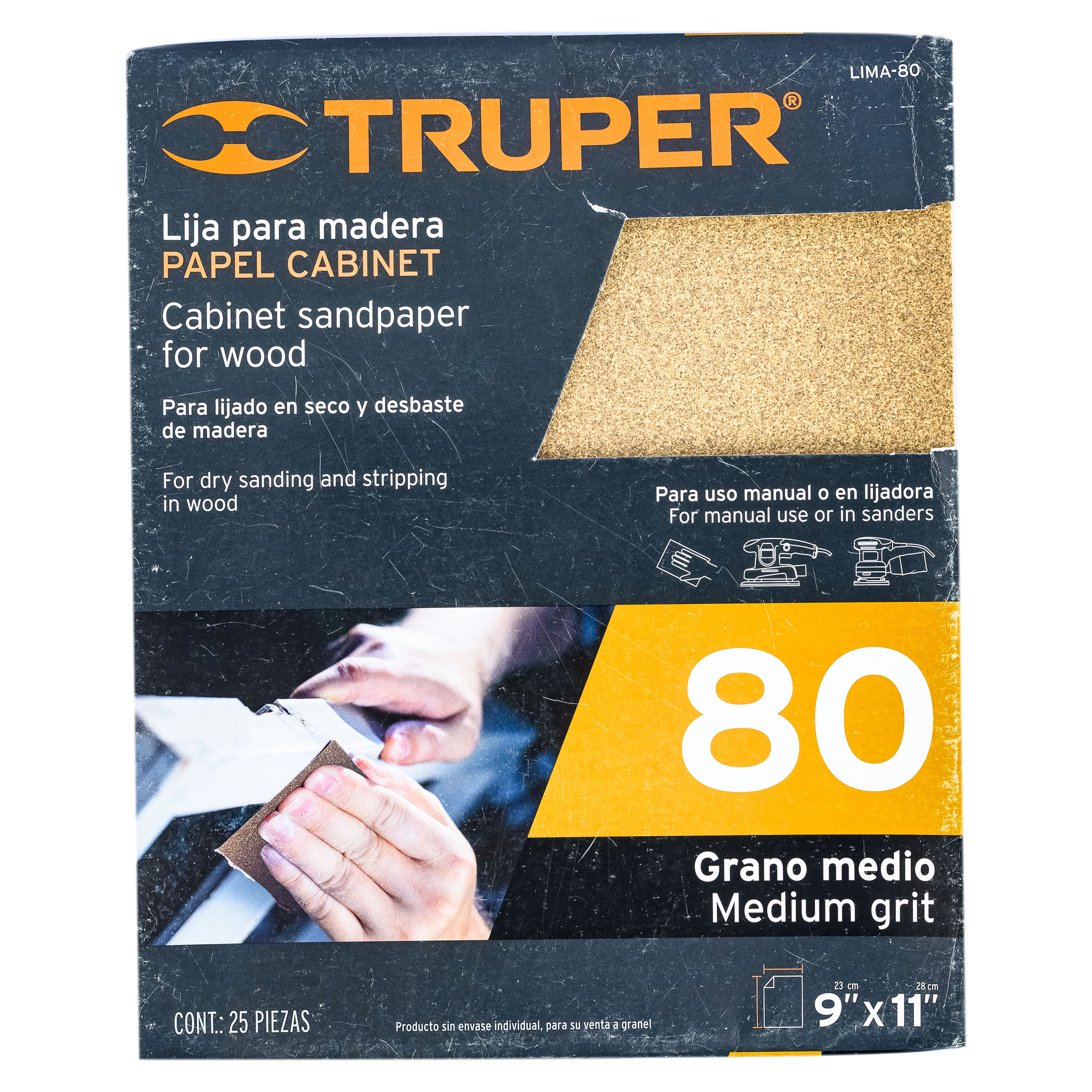 Lija para madera papel cabinet, grano 80 Truper LIMA-80 11610