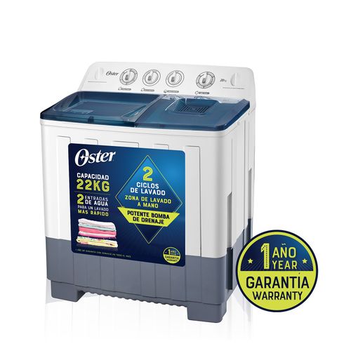 Lavadora Oster blanca semi automatica 22 kg de capacidad SAWMCB22