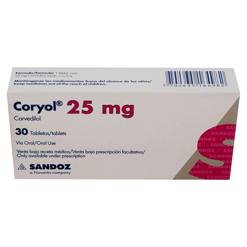 Tabletas Coryol 25mg- 30 Unidades  -Precio indicado por Unidad-