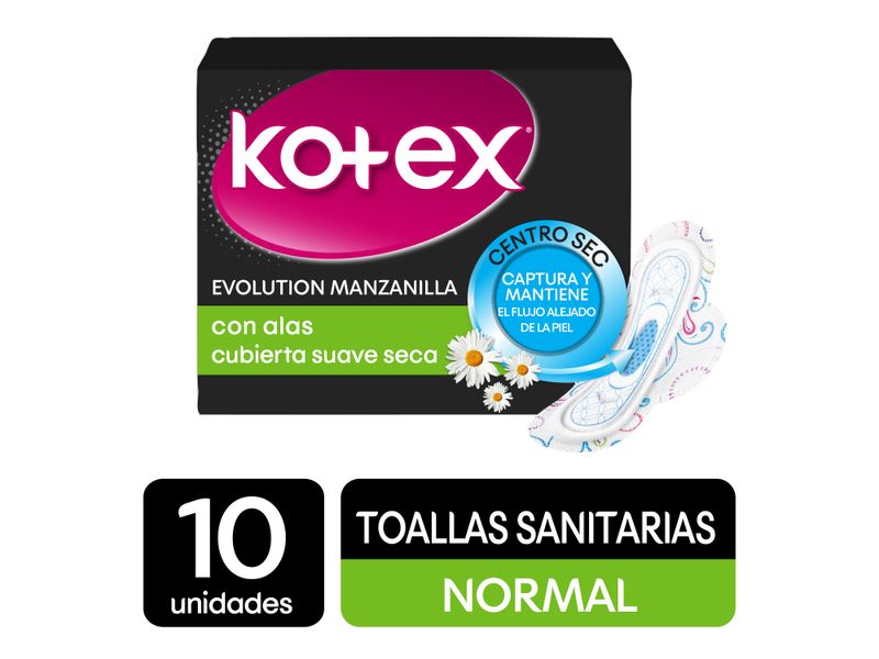 Toalla-Femenina-Kotex-Evolucion-Normal-Con-Alas-De-Manzanilla-10-Unidades-1-16691