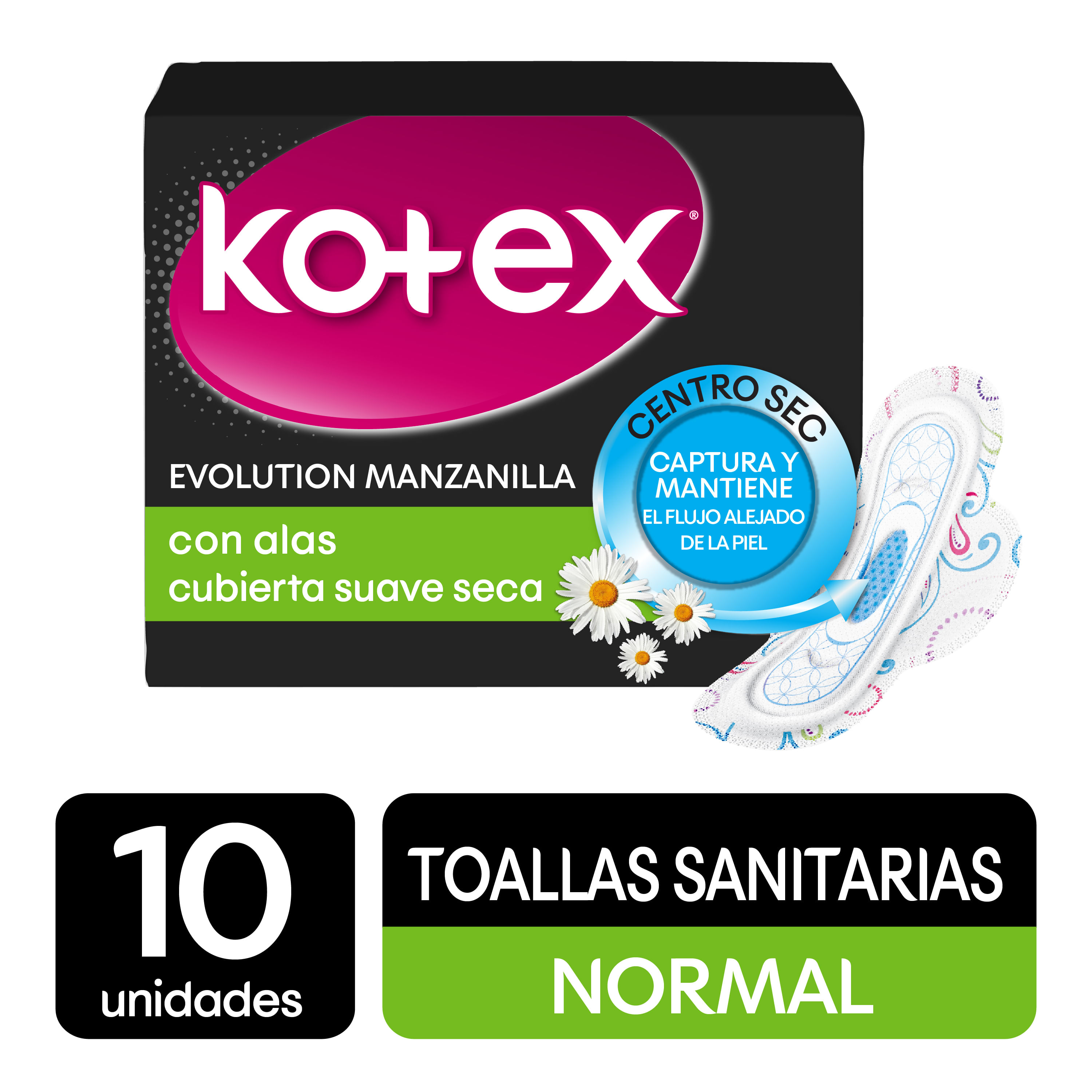 Toalla-Femenina-Kotex-Evolucion-Normal-Con-Alas-De-Manzanilla-10-Unidades-1-16691