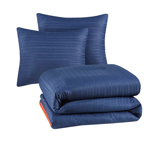 Edredón Mainstays Diseño Seersucker reversible ,Tamaño Full/Queen 3 Piezas Color Navy, Modelo : WMCE10-347