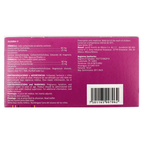 Allegra Sanofi Cjax10 Tabletas - 60mx25mg