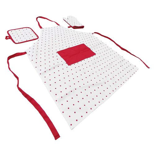 Set De Cocina Hometrends, 3 Piezas,Color Blanco Con Puntos Rojos. Modelo: 4D24484C