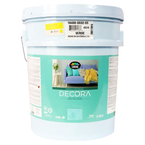 Pintura Latex Decora Para Interiores Formula Mejorada Color Verde En Cubeta - 5 Galones