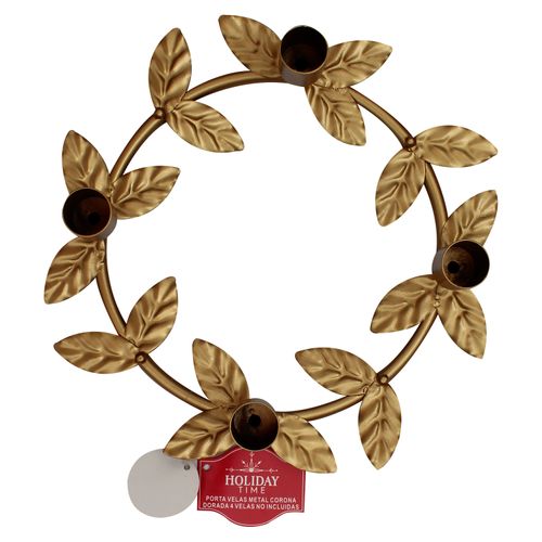 Portavelas Holiday Time en metal Corona Dorada 4 velas Modelo DH1021303-S84