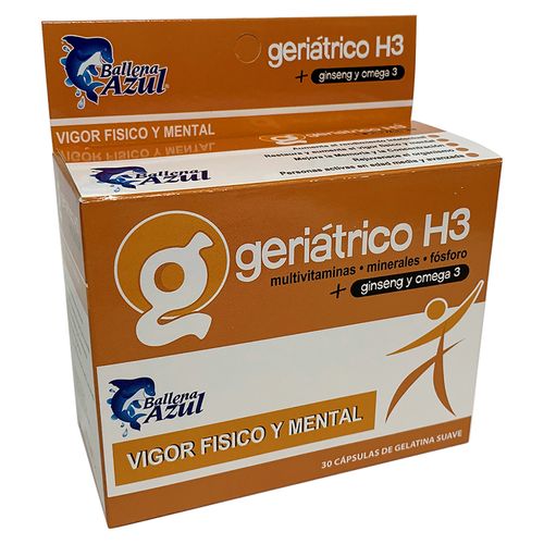 Suplementos Santa Fe Ballena Azul Geriatric Omega3 Mult 30Cap  -Precio indicado por Unidad-