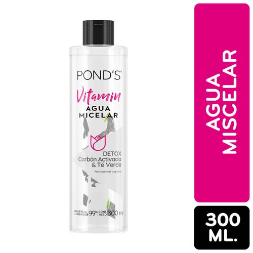 Agua Micelar Pond's Detox, Carbón Activa Y Té Verde Piel Normal A Grasa - 300ml