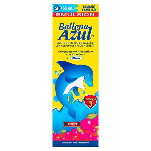 Extracto de Aceite De Higado De Bacalao Laboratorio Santa Fe Emulsíon Ballena Azul Cereza - 450ml
