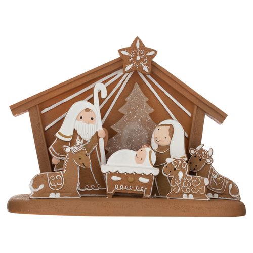 Adorno Resina Holiday Time  Nacimiento imitación jenjibre con luz Led  17.8 cm  Modelo  DH1321112