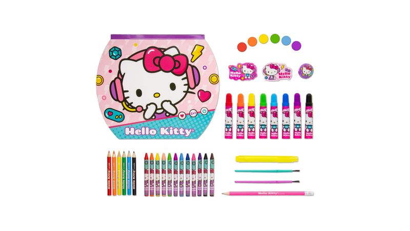  Set de Arte Hello Kitty con crayones, calcomanías, marcatextos, acuarelas para crear tus propios dibujos con tus personajes favoritos.