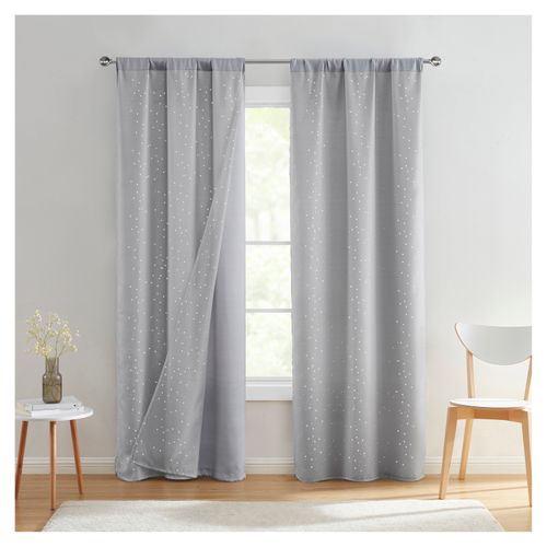 Set De 2 Cortinas Mainstays Estrellas Y Lunas Grises